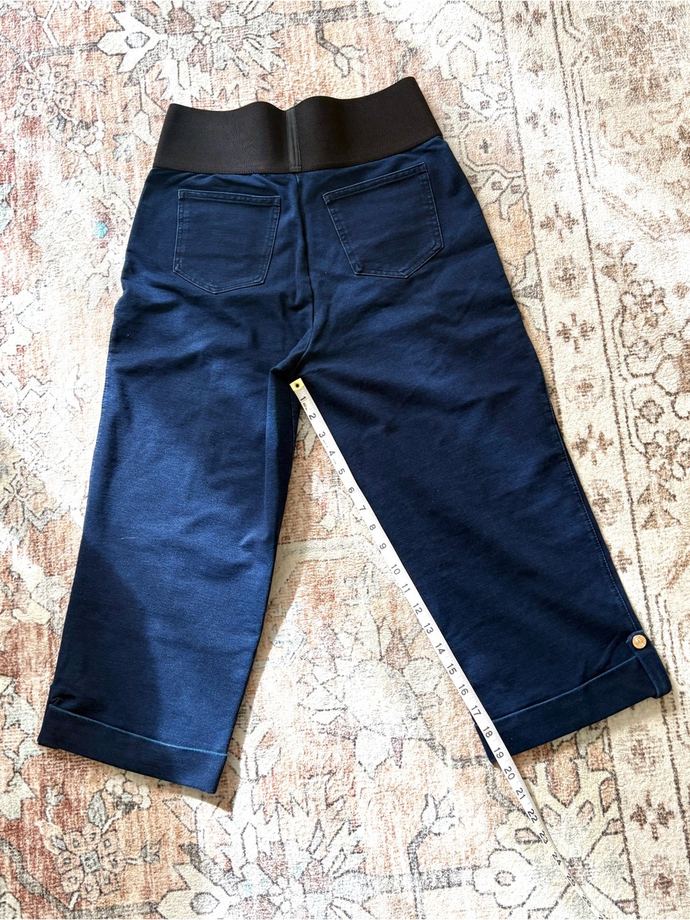 Women’s Dark Navy Cropped Wide-Leg Jeans with Elastic Waistband